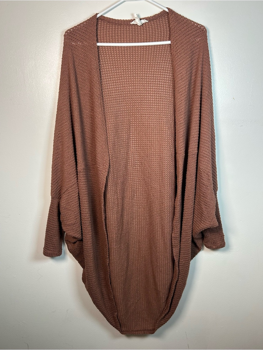 FSL Apparel Womens Brown Waffle-Knit Open Front Batwing Duster Sz M Fall Western